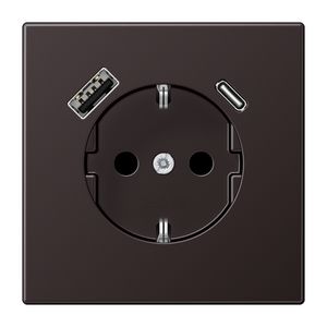 Wandcontactdoos m.lader dark gelakt v.USB typeA&C