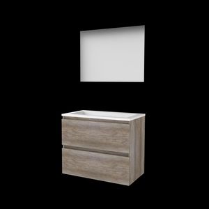 Set ULTIMATE-46 onderkast scotch oak 80cm greeploos 2x la acryl wastafel z/ kraangat spiegel ind. LED-verl. ↑+↓ (U46GL80A0SO)