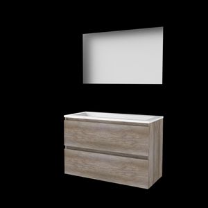 Set ULTIMATE-46 onderkast scotch oak 100cm greeploos 2x la acryl wastafel z/ kraangat spiegel ind. LED-verl. ↑+↓ (U46GL100A0SO)