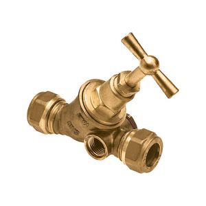 PROMO Stopkraan met kruk messing met aftapgelegenheid 12mm knel KIWA (96505)