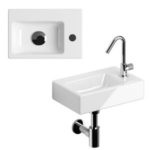 INBE fonteinset-2 fontein wit glans 36x24,5cm rechts incl. fonteinkraan+plugbekersifon chroom
