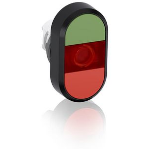 Verlichte dubbele drukknop groen/rood met rode lens