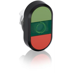 Verlichte dubbele drukknop groen/rood met groene lens
