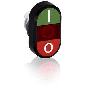 Verlichte dubbele drukknop groen/rood I/Otekst met rode lens