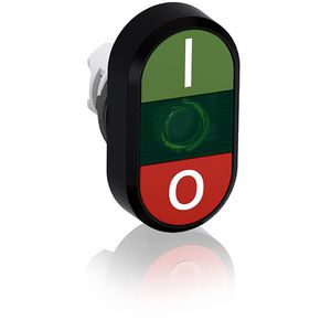 Verlichte dubbele drukknop groen/rood I/Otekst groene lens
