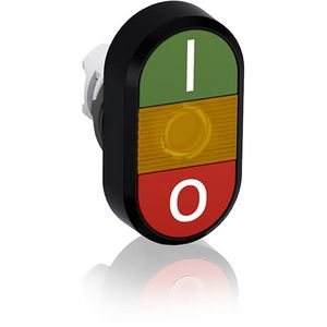 Verlichte dubbele drukknop groen/rood I/Otekst met gele lens