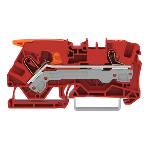2-draads rijgklem met hendel en drukknop 6mm² rood VVE=25