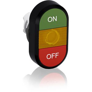 Verlichte dubbele knop groen/rood On/off tekst gele lens
