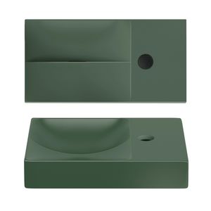 VALE fontein 380mm afleg rechts met kraangat geïntegreerde afvoer mat groen keramiek