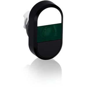 Verlichte dubbele drukknop zwart/wit met groene lens