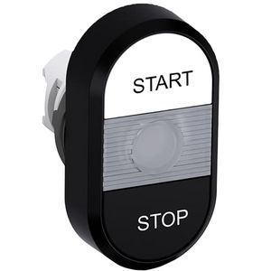 Verlichte dubbele knop wit/zwart Start/stop tekst witte len