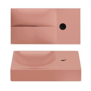 VALE fontein 380mm afleg rechts met kraangat geïntegreerde afvoer 38*19 mat roze keramiek