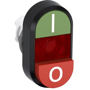 Verlichte dubbele verhoogde knop groen/rood I/Otekst rode l