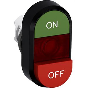 Verlichte dubbele knop groen/rood On/off tekst rode lens