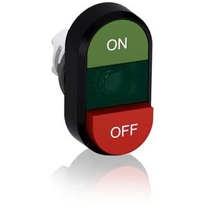 Verlichte dubbele knop groen/rood On/off tekst groene lens