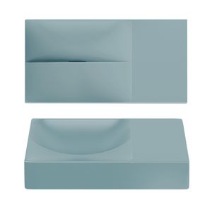 VALE fontein 380mm zonder kraangat kraanbank rechts geïntegreerde afvoer blauw keramiek