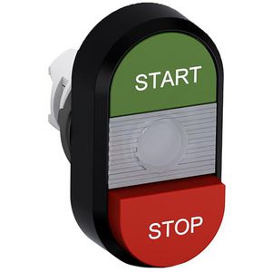 Verlichte dubbele verhoogde knop groen/rood start/stop tekst