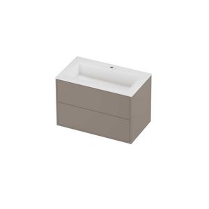 Aristo Set polystone Elegant wastafel met 1 kraangat en onderkast tbv grepen 2 laden symmetrisch in kader 800x460x540mm matt White/Clay beige
