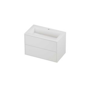 Aristo Set polystone Elegant wastafel met 1 kraangat en onderkast tbv grepen 2 laden symmetrisch in kader 800x460x540mm mat wit/matt white