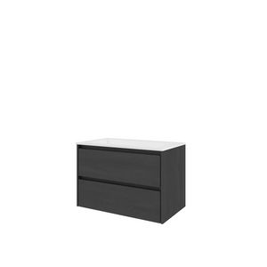 Set Proline polystone Elegant wastafel glans wit met 1 kraangat onderkast symmetrisch black oak 80x46cm