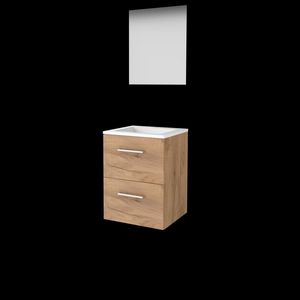 Set ULTIMATE-46 onderkast whisky oak 50cm grepen chroom 2x la acryl wastafel 1x kraangat spiegel ind. LED-verl. ↑+↓ (U46GR50A1WO)