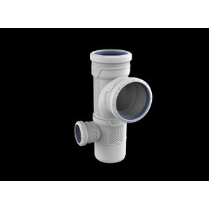 Dubbel Zij T-stuk PP AS+ geluidsarm lichtgrijs 87° 90x90x50mm links