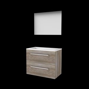 Set ULTIMATE-46 onderkast scotch oak 80cm grepen chroom 2x la acryl wastafel 1x kraangat spiegel ind. LED-verl. ↑+↓ (U46GR80A1SO)