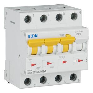 Aardlekautomaat (RCBO) mRB4, C-kar., 25A, 30mA, 4P incl. N, 4.5 kA Eaton