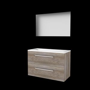 Set ULTIMATE-46 onderkast scotch oak 100cm grepen chroom 2x la acryl wastafel 1x kraangat spiegel ind. LED-verl. ↑+↓ (U46GR100A1SO)