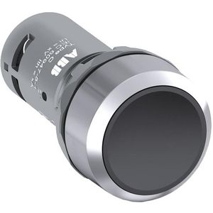 Vlakke drukknop terugverend 1NO zwart metalen ring