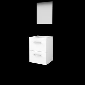 Set FRAMED-46 onderkast ice white 50cm grepen chroom 2x la acryl wastafel 1x kraangat spiegel frame mat zwart (F46GR50A1IW)