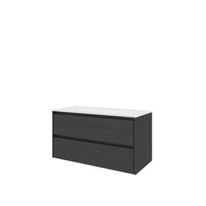Set Proline polystone Elegant wastafel glans wit met 1 kraangat onderkast symmetrisch black oak 100x46cm