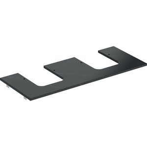 Wastafelblad porselein voor opzetwastafel 120cm zwart marmerlook mat uitsparing afgerond rechts + links ONE