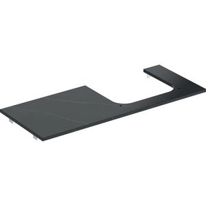 Wastafelblad porselein voor opzetwastafel 120cm zwart marmerlook mat uitsparing rechthoek rechts ONE
