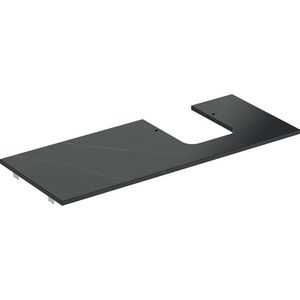 Wastafelblad porselein voor opzetwastafel 120cm zwart marmerlook mat uitsparing afgerond rechts ONE