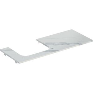 Wastafelblad porselein voor opzetwastafel 120cm wit marmerlook mat uitsparing rechthoek links ONE