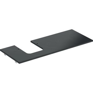 Wastafelblad porselein voor opzetwastafel 120cm zwart marmerlook mat uitsparing afgerond links ONE
