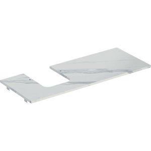 Wastafelblad porselein voor opzetwastafel 120cm wit marmerlook mat uitsparing afgerond links ONE