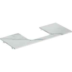 Wastafelblad porselein voor opzetwastafel 120cm wit marmerlook mat uitsparing rechthoek gecentreerd ONE