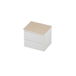Deck Set Top afdekplaat hardsteen en onderkast symmetrisch gefreesd 600x460x550mm Sand stone/mat wit