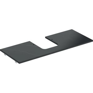 Wastafelblad porselein voor opzetwastafel 120cm zwart marmerlook mat uitsparing afgerond gecentreerd ONE