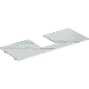 Wastafelblad porselein voor opzetwastafel 120cm wit marmerlook mat uitsparing afgerond gecentreerd ONE