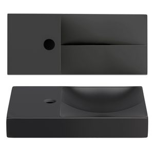 VALE fontein 450mm kraangat links geïntegreerde afvoer mat zwart keramiek