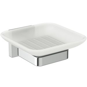 IOM square zeepschaal mat glas met chroom wandhouder