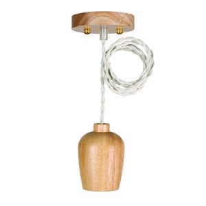 Pendel hanglamp Nature hout E27 + textielsnoer L=1,5m.