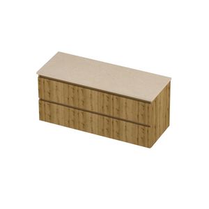 Deck Set Top afdekplaat hardsteen en onderkast symmetrisch gefreesd 1200x460x550mm Sand stone/Urban oak