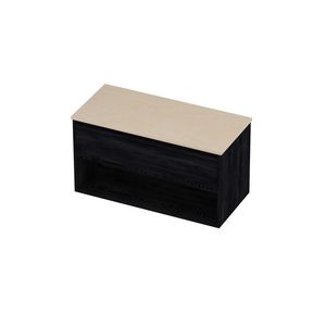 Deck Set Top afdekplaat hardsteen en onderkast met schap 1000x460x550mm Sand stone/Black oak