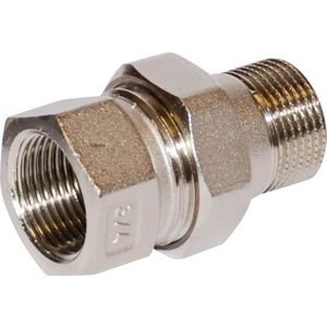 Pijpkoppeling R.. DN15 R/Rp 1/2" bi.dr. messing vernikkeld