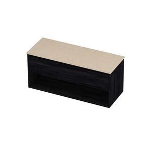 Deck Set Top afdekplaat hardsteen en onderkast met schap 1200x460x550mm Sand stone/Black oak