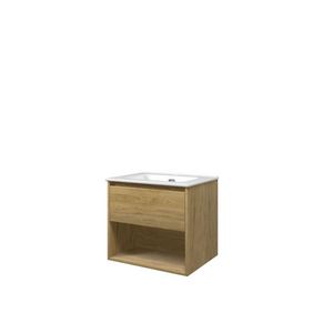 Set Proline porselein Elegant wastafel wit met 1 kraangat onderkast 1x lade+schap ideal oak 60x46cm